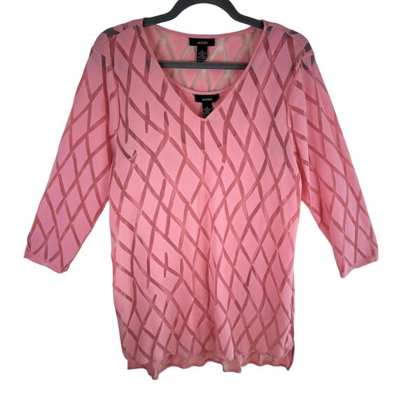 Alfani Pink 3/4 Sleeve V- Neck Stretchy Sheer Pullover Blouse Tank Set Size L - Picture 1 of 7